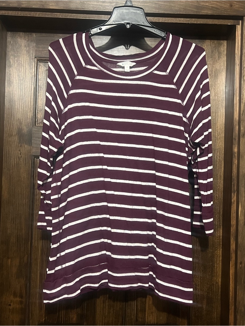 Market & Spruce Plum and White Striped Long Sleeve Top